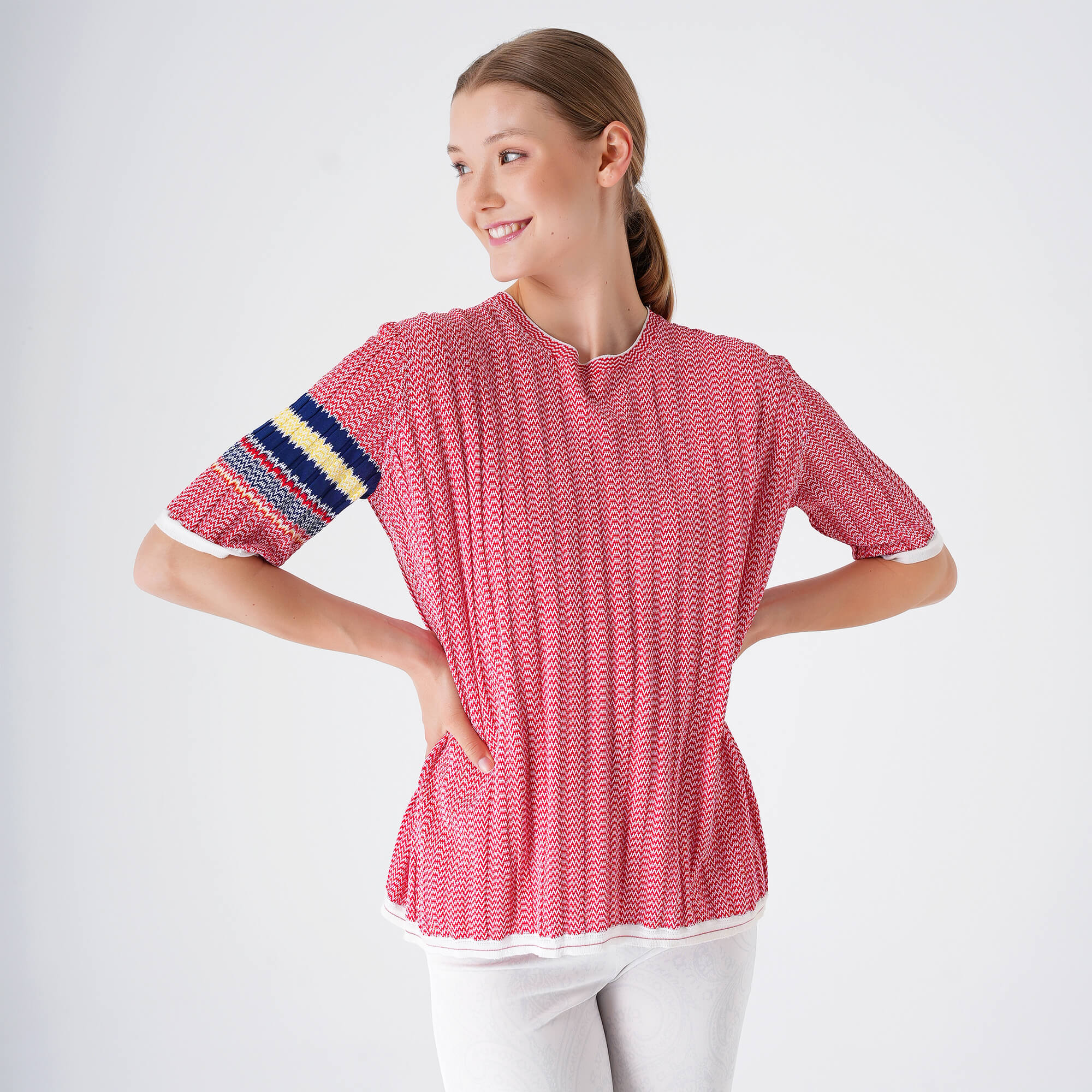 Celine - Red & White Striped Zigzag Viscose T-shirt